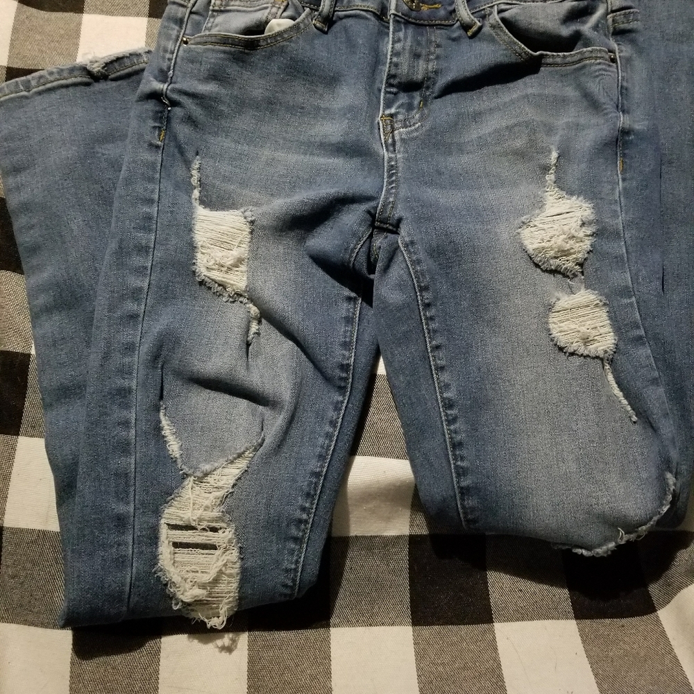 Lucky And Blessed Mid Rise Skinny Destressed Jeans Size 2